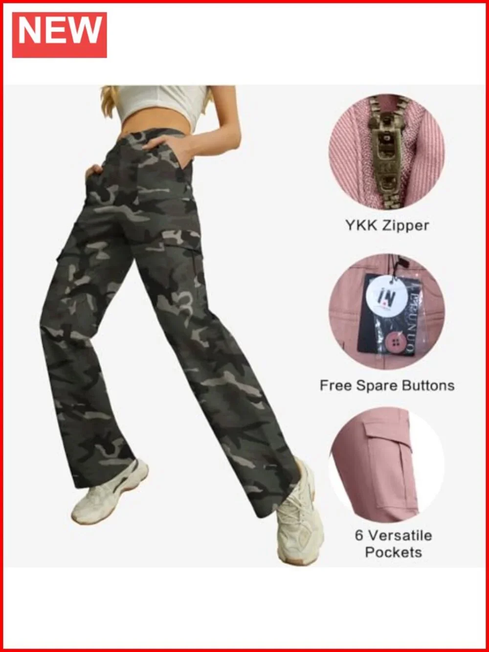 High Waisted Cargo Pants with 6 Pockets Y2K Streetwear Baggy Wide Leg